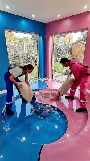 THIS DOUBLE FLOOR IS AMAZING! 😱💙💖 | Yin Yang Epoxy Luxury Floor ☯️ #epoxy #epoxyfloor