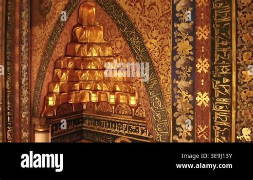 Mosque mihrab with Islamic art, ornate decoration, and sacred interior architecture in Turkey. Religious design shows Muslim heritage, elegant ornament, devotional craftsmanship, spiritual beauty. mihrab, mosque, islamic, art, turkey, islam Stock Video Footage - Alamy