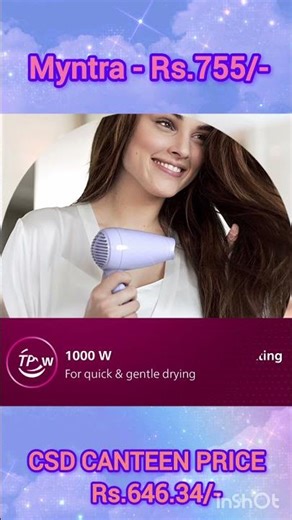 Price Comparison CSD Canteen Vs Online, Philips Hair dryer.