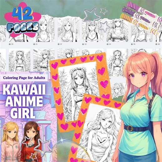 Kawaii Anime Girl Coloring Page for Adults & Couples | Cute Japanese Anime Printable | Cozy Coloring Date for Anime Fans | PDF Manga Art - Etsy UK