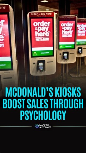 Made To Automate on Instagram: "You might think McDonald's installed kiosks simply to speed up orders but the real driver is psychology. At a counter you feel watched and rushed. At a screen judgment disappears allowing slower browsing and more exploratory decision making. Studies show people spend fifteen to twenty percent more on screens. Every element is intentional from oversized photos to default add ons bundles and upgrade framing. Bright confirmation buttons subtly guide behavior while cr