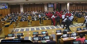 Watch: Fight breaks out between EFF and parliamentary security during Zuma Q&A [video]