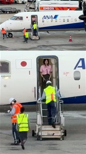 エントリードア・オープン、指差確認、タラップ接続！ANA WINGS Bombardier DHC-8-402Q Dash 8 大阪国際（伊丹）空港 #shorts