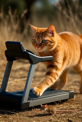 “Orange Cat Goes Wild on a Treadmill #Shorts ##tmroai #funny #cat #mouse