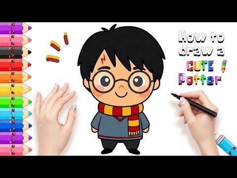 How to draw cute easy Harry Potter step by step for kids?!(English Guide)