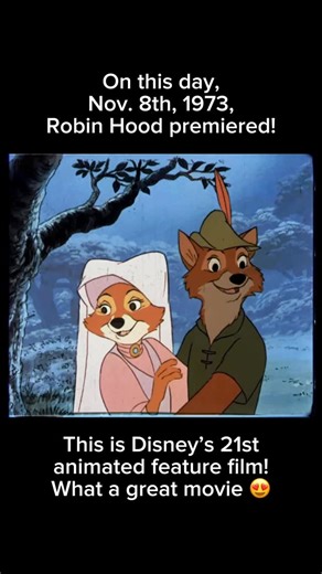 Disney Mouse House on Instagram: "On this day, Nov. 8th, 1973, Robin Hood premiered! Disney’s 21st animated feature film is one of our favorites 😍 #disney #instadisney #disneyreels #disneyinsta #disneyworld #disneyland #disneygram #disneyig #disneyfan #waltdisney #animation #movie #film #disneyhistory #disneymovie"