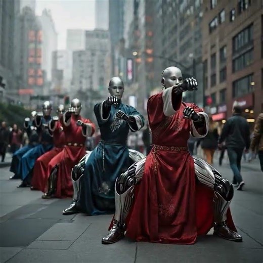 Kung Fu Robots in the City?! 🤖🔥 Future of Martial Arts #Robots #KungFu #AI #FutureTech #TechFuture