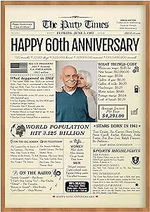 TRIDECOR Personalized 60th Wedding Anniversary Decorations Women, Men, Him, Her, Grandma, Grandpa, Mom, Dad, Custom Poster