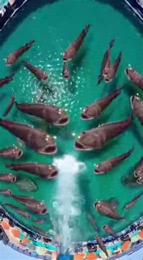 Waterslide into pool full of giant fish #funny #memes