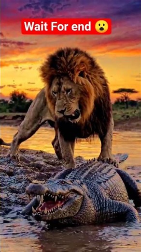 Lion Attack on Crocodile 😮 #shorts #lion #crocodile