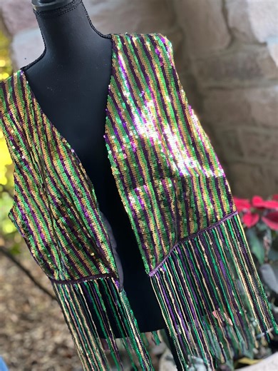 Mardi Gras Sequin Fringe Vest | Green Purple Gold Sequin Vest | Festival Carnival Statement Vest | Party & Parade Outfit - Etsy