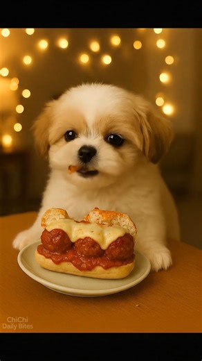 ChiChi Eats a Meatball Sub! 🐶🥖 Cute ASMR!!