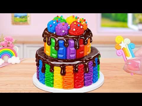 🌈Perfect Rainbow Cake With Ice Cream✨How To Make Miniature Chocolate Cake Decorating | Sweet Baking