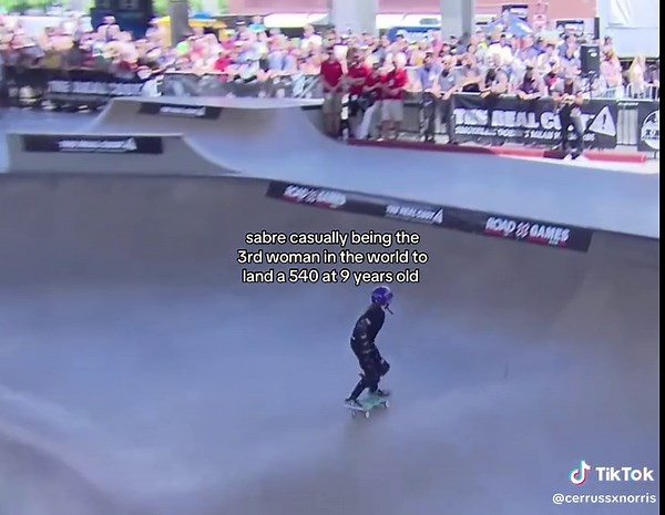 she was 13 in this video but when she first did it she was 9 #fyp #zyxbca #sabrenorris #xgames #skateboard @Norris Nuts @Sockie Norris @Sabre Norris @biggynorris @Naz Norris