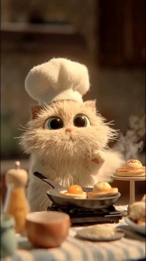 Tiny Chef Cat Cooking Mini Food 🍳😺💖