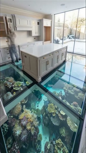 Insane Luxury Kitchen with Living Coral Reef Aquarium Floor! #luxury #kitchen #build