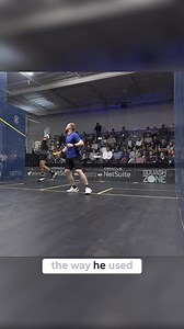 You'll hear the term 'using the strings' a lot in squash 💡 Of course, every shot uses the strings to hit the ball, the subtlety comes from the time the ball spends on strings and the amount of cut you choose to put on the ball. This is a great example of using the strings to take the pace off the ball and to find the angle into the nick. | SquashSkills