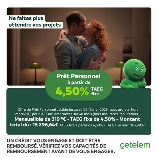 Avec Cetelem, n’attendez plus pour réaliser vos projets ! Profitez du prêt personnel à partir de 4,50% ! | Cetelem France