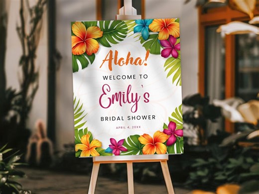Aloha Welcome Sign Template | Tropical Bridal Shower Welcome Sign | Hawaiian Birthday Party Sign | Editable Luau Welcome Poster | Printable - Etsy