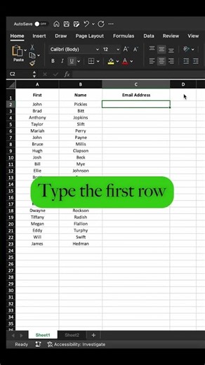 Use FLASH FILL to quickly create a list of email addresses! #excel #exceltips #exceltricks