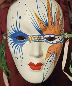 Hand Painted Ceramic Wall Mask: Blue & Coral Venetian Style - Etsy