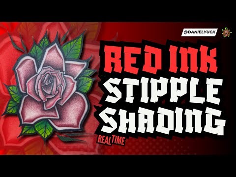 Traditional Rose Tattoo Stipple Shading in Red Ink | Smooth Gradient Technique