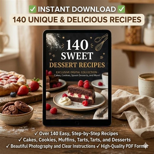 140 Dessert Recipes PDF Digital Cookbook Easy Cakes Cookies Sweets Baking Ebook Instant Download Digital Products - Etsy