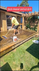 Heres an easy way to make an old deck look brand new again. I sprayed on a deck cleaner from @shopliquidrubber then scrubbed it into the wood. After letting it sit I pressure washed the entire deck and now it looks brand new again! #diyprojects #diyhomeimprovement #diyrepairs #diyrenovations #homeprojecttips #hometips #homeprojects #diyproject #diyprojectideas #homemaintenance #homemaintenancetip #renos #deckbuilding #deckcleaning #deckrepair #handymanservice #bluecollartips | Meyers.makes
