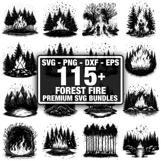 115  Forest Fire Bundle, Nature Disaster Designs, Instant Download Png, Dxf, Eps, Svg - Etsy
