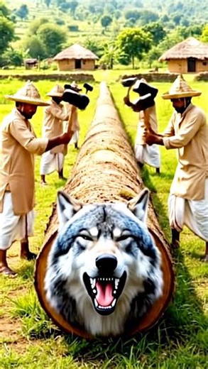 Rescues Giant Wolf From Giant Log! #comedyeffect #shortsfeed