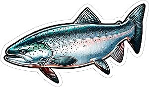 Salmon Sticker 4 Inch Anadromous Fish Fishing Salmon Lover - Waterproof Animal Vinyl Decal for Laptop Water Bottle Car Tumbler - Durable Aesthetic Long-Lasting Stickers for Adults ID44990