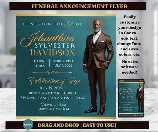 Funeral Announcement Flyer, Funeral Service Flyer, Funeral Program Invitation, Digital Funeral Announcement Flyer, Rest in Peace Invitation - Etsy