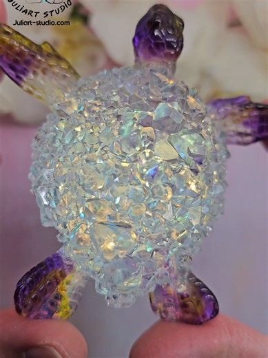 One of my favorite pieces to make! Each sea turtle is one of a kind- with its own unique color tones. This one is now available on my website, juliart-studio.com, under the Artwork Collection. . Made using the Crystal Sea Turtle Silicone Mold, available on my website under the Crystal Molds Collection. . #tutorials #resinartist #resina #resinmold #seaturtle
