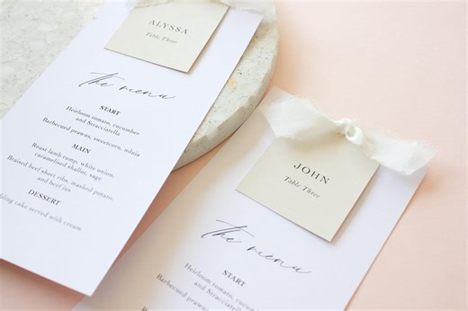 Wedding Menu & Square Tag Template Set Instant Download Elegant Layered Menu With Ribbon Bow Tie DIY Printable Wedding Stationery - Etsy Canada