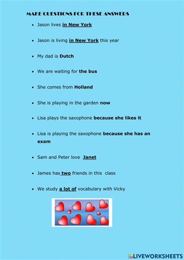 Make questions with present simple and present continuous worksheet