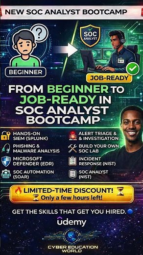 🚨 SOC Analyst Bootcamp – From Beginner to Job-Ready 🚨 #cybersecurity #socanalyst #soc