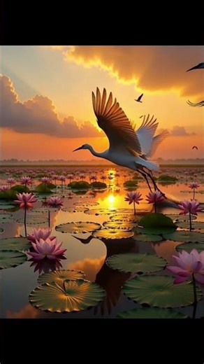 floating lotus... amazing birds are flying