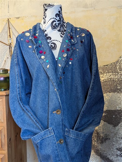 Vintage 80s Embellished Denim Jacket – Oversized Rhinestone Denim Blazer – Medium to Large - Etsy