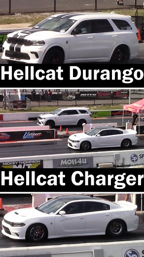 1.1K views | Dodge Durango Hellcat vs Charger Hellcat 1/4 Mile Drag Race #dodge #hemi #moparornocar | Drag Racing and Car Stuff | Facebook