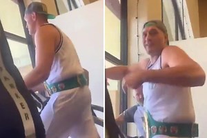 Watch Fury train in Wilder's old WBC belt as he taunts rival ahead of trilogy