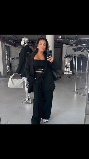 Adrienne Eliza Bailon-Houghton on Instagram: "le sport suit 🧷 @lavoute prepare to see me going to work, getting on flights, at the grocery store, running errands and simply doing life in our le sport blazer, trouser, le sport bra & brief! ps. It comes in black & gray! ShopLaVoute.com besos Xx"