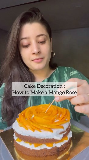 Natasha Gandhi on Instagram: "Always ready to accept Mango Roses 😍🥭 So many of y’all asked me to share how I decorate my mango cake and so here is a Video for you 💜 #mango #cake #decoration #decorationideas #tips #tricks #dessert #summer #reels #feelitreelit"