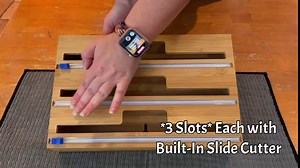 Plastic Wrap and Aluminum Foil Dispenser with Cutter and Labels, Reusable & Sturdy Bamboo Wood Dispenser with Food Grade, Storage for Cling Wrap, Tin Foil, and Parchment Paper (Two Grids)