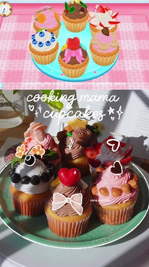 recreating the cooking mama cupcakes 🧁👩‍🍳 recipe on my blog ~ Vanilla cupcakes with whipped cream, berries, fondant and chocolate 🍓🧸🍫 #cookingmama #videogames #cupcakes #bakinglove #nintendo #kawaiifood