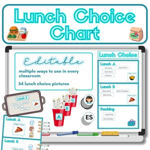 Lunch Choice Chart Editable with Real Food Visuals