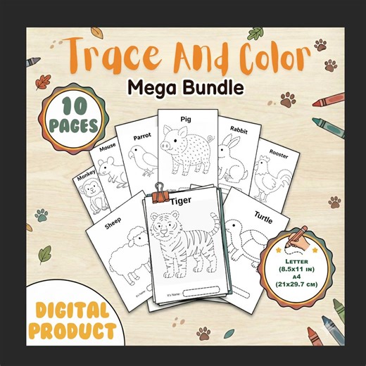 Trace and Color Letters Worksheets Bundle, Animal Preschool Tracing & Coloring Pages, Printable Activities for Kids, US Letter and A4 Page - Etsy