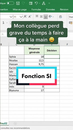 Fonction Si #excel #exceltutoriales #excel_learning #astuce #tips #conseil #conseils #gagnedutemps #productivite #boost #formationprofessionnelle