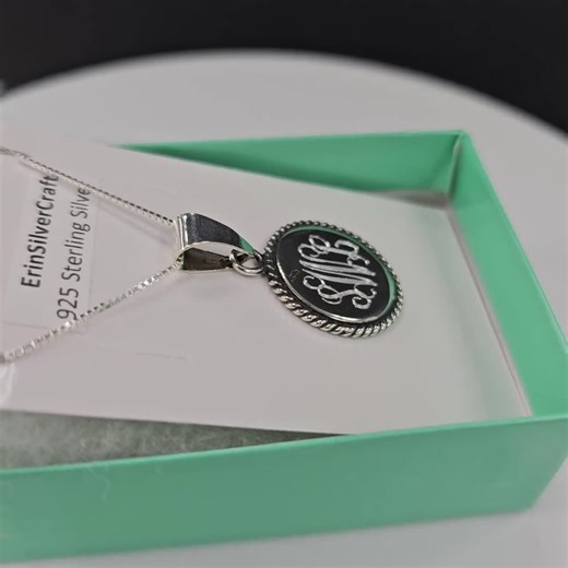 Sterling Silver Monogram Pendant: Round Rope Edge Personalized Pendent Necklace - Etsy