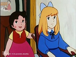 Continuamos con Heidi, Capitulo 49: Te lo prometo abuelita El problema de Clara es que en realidad no tiene la voluntad de caminar y se desanima rápidamente. Por ahora la abuela ya no puede permanecer en las montañas, es demasiado cansado para ella y ella decide ir a una ciudad balnearia cercana. Antes de partir, sin embargo, hay una gran fiesta a la que están invitados todos los compañeros de Heidi y Pedro. Y viendo a los niños jugando y persiguiendo felizmente durante la fiesta, Clara promete 