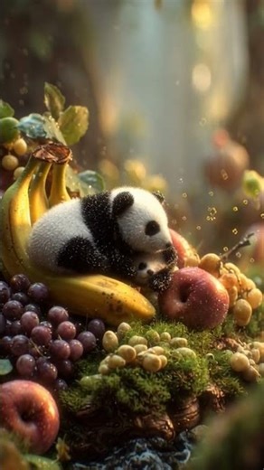 🐼 Tiny Panda Takes the Cutest Fruit Nap Ever! 🍓💤